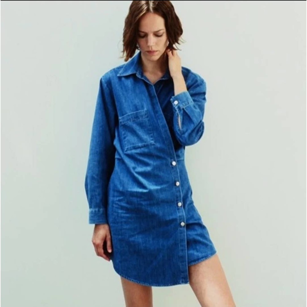 ZARA Blue Denim Asymmetrical  Buttondown Wrap Dress w Pockets Size Medium